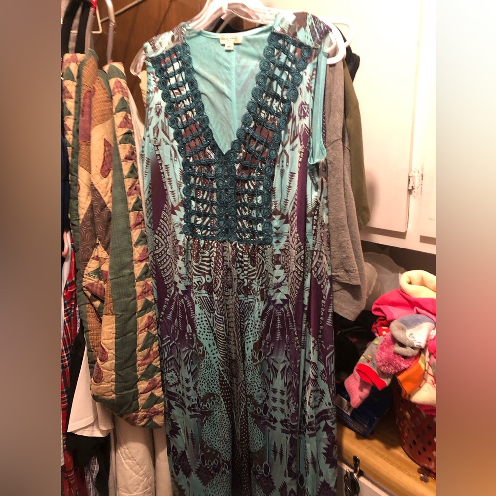Misplaced- ask- World Unity Sublimation Teal and Purple Maxi Dress- 953